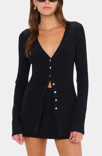 Show Me Your Mumu Josie Rib Knit Top in black - women's cardigan - detail view
