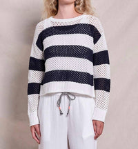 Sundry Mesh Stripe Boat Neck Sweater in deep navy - women's sweater
