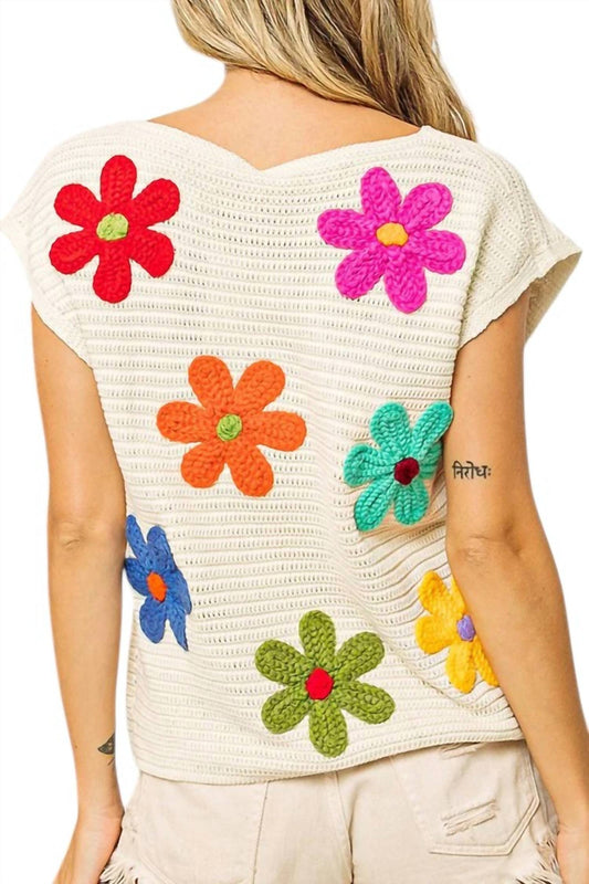 Bibi - CROCHET FLOWER EMBROIDERY KNIT TOP