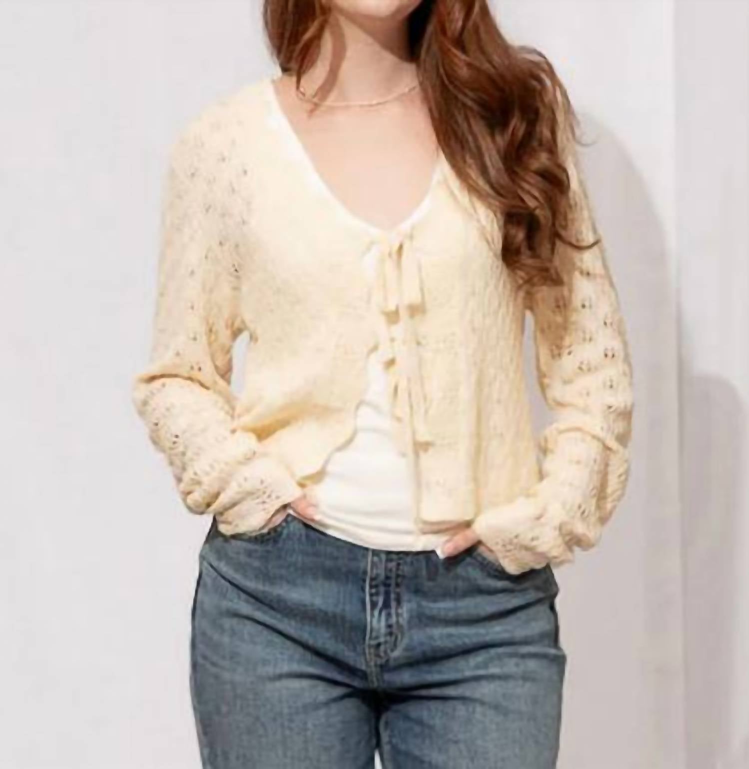 ALLIE ROSE Lydia Cardigan Sweater Top in off white - women's cardigan