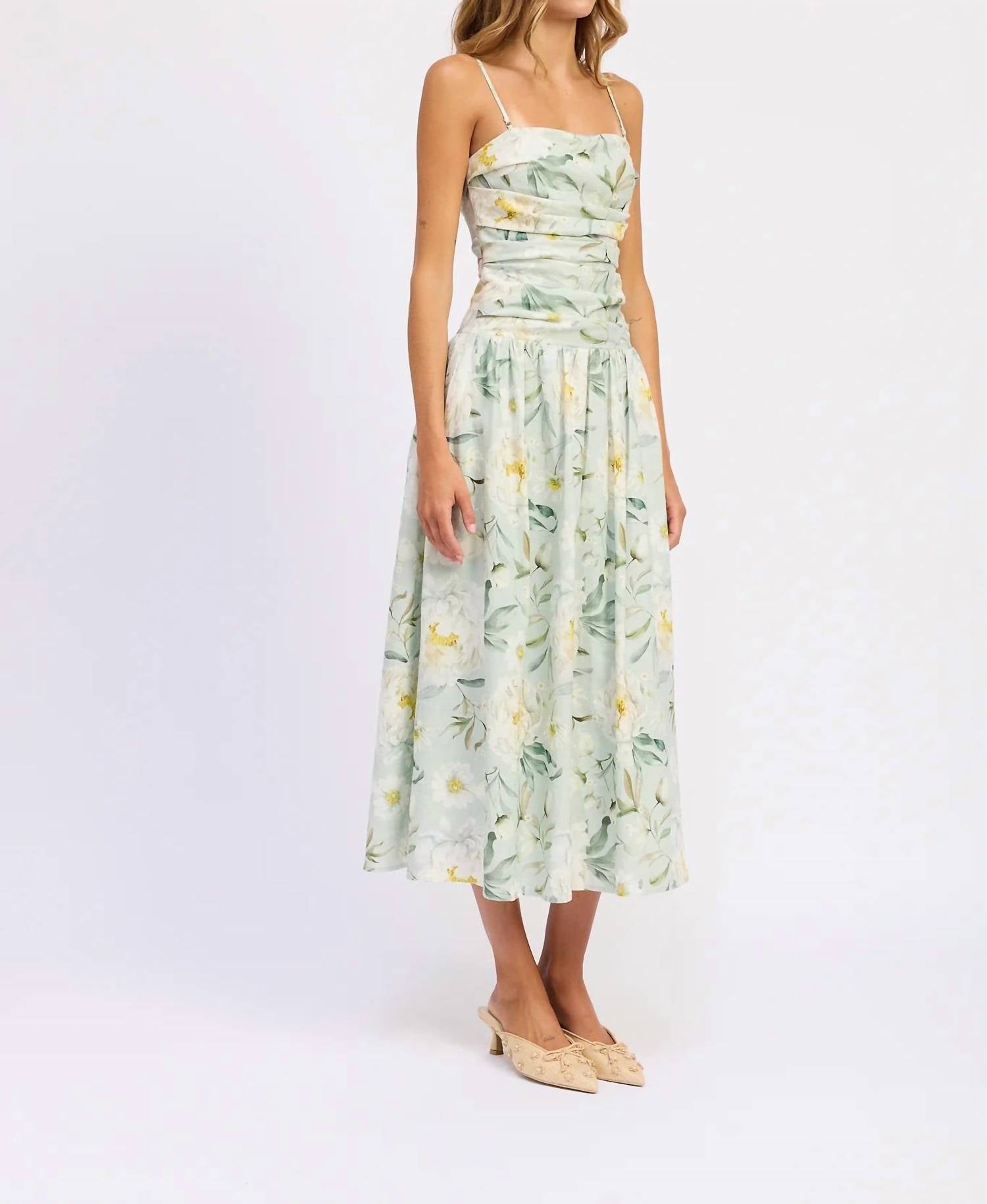 En Saison Elise Midi Dress in sage - women's dress - detail view