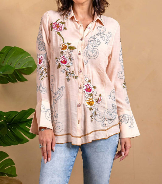 Paparazzi - Embroidered Blouse With Wide Slit Cuffs