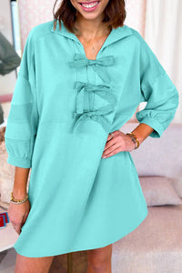 Little Daisy Closet Bow Long Sleeve Mini Dress in turquoise - women's dress