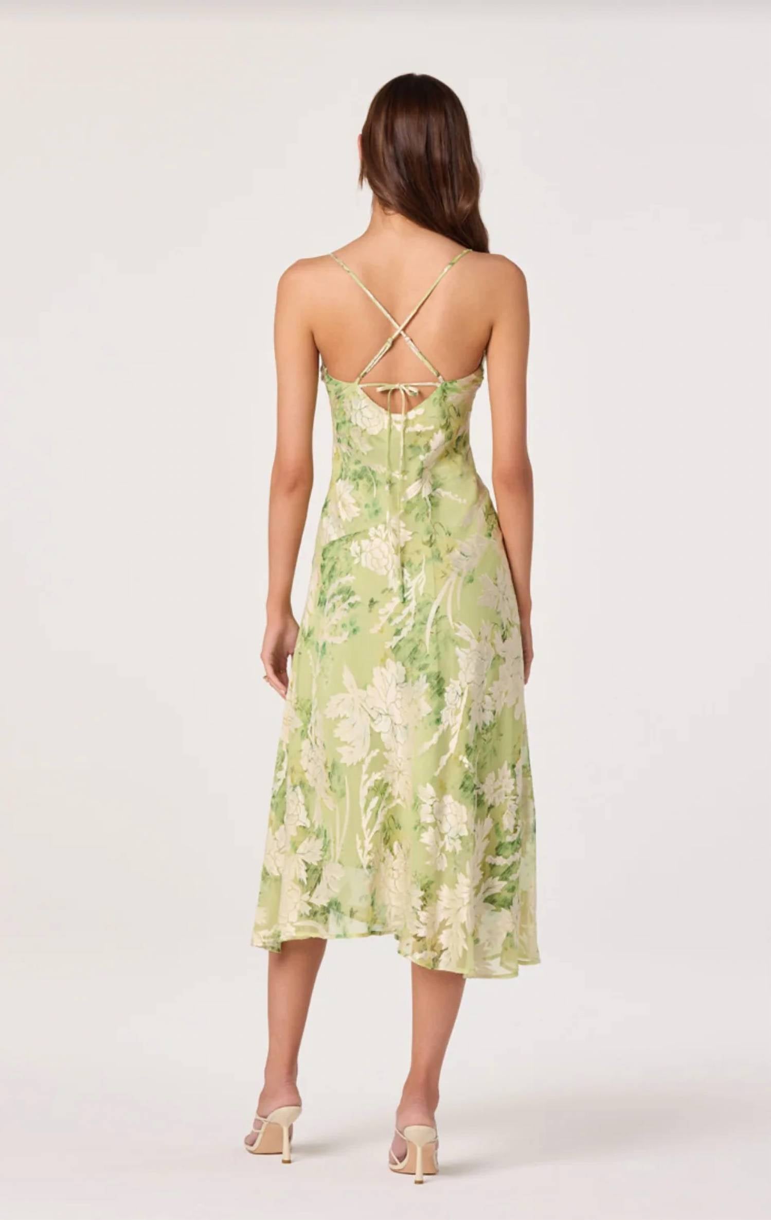 Astr - Gaia Burnout Velvet Cowl Midi Dress