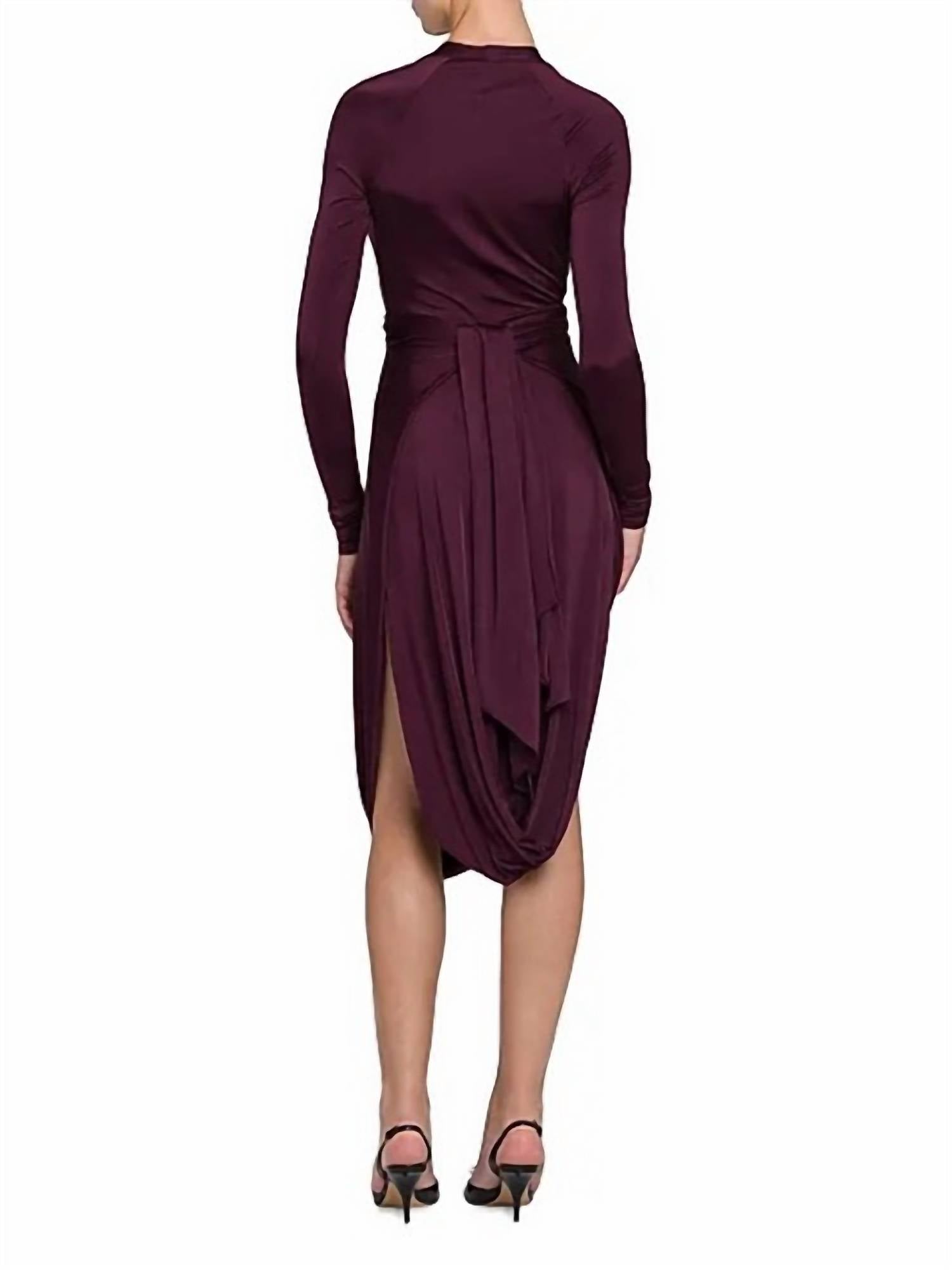 Salvatore Ferragamo Shiny Jersey Knotted Bubble Midi Dress in oxblood - women's dress - alternate view