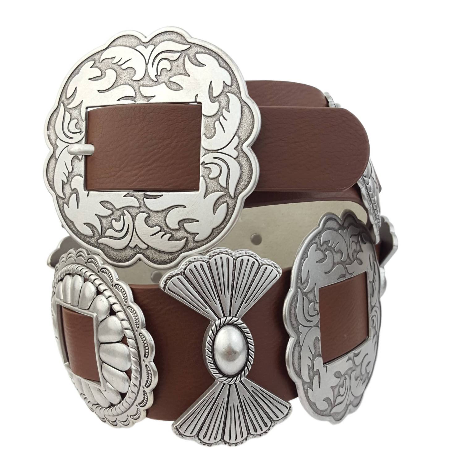 Axesoria West Women's Fully Packed Concho Wide Western Belt in brown - women's accessory