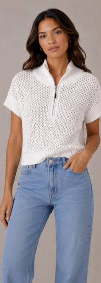 J. Society - Mesh Knit Short Sleeve 1/4 Zip Top