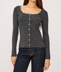 Rails Paulina Top in gunmetal lurex - women's long sleeve top