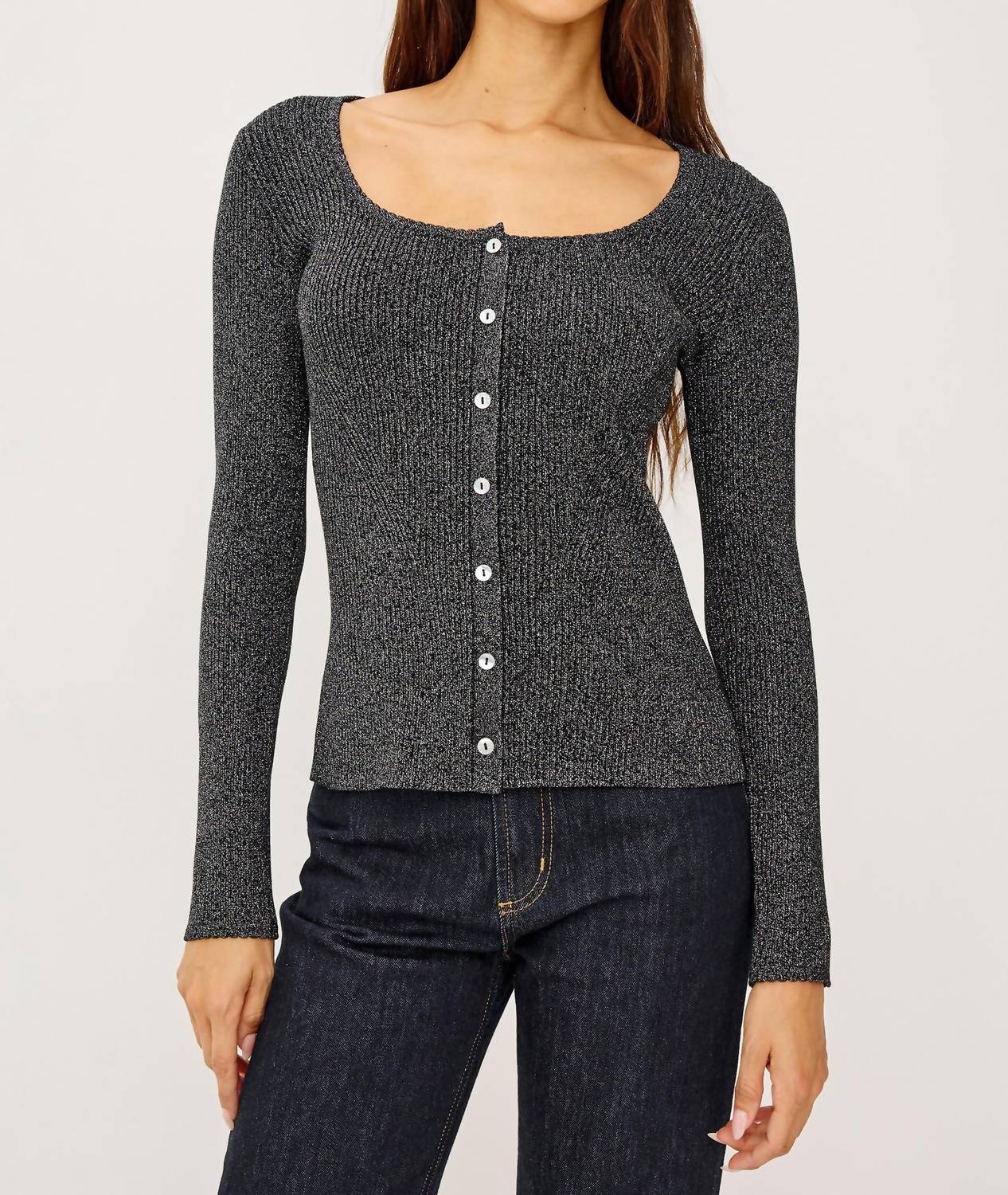 Rails Paulina Top in gunmetal lurex - women's long sleeve top