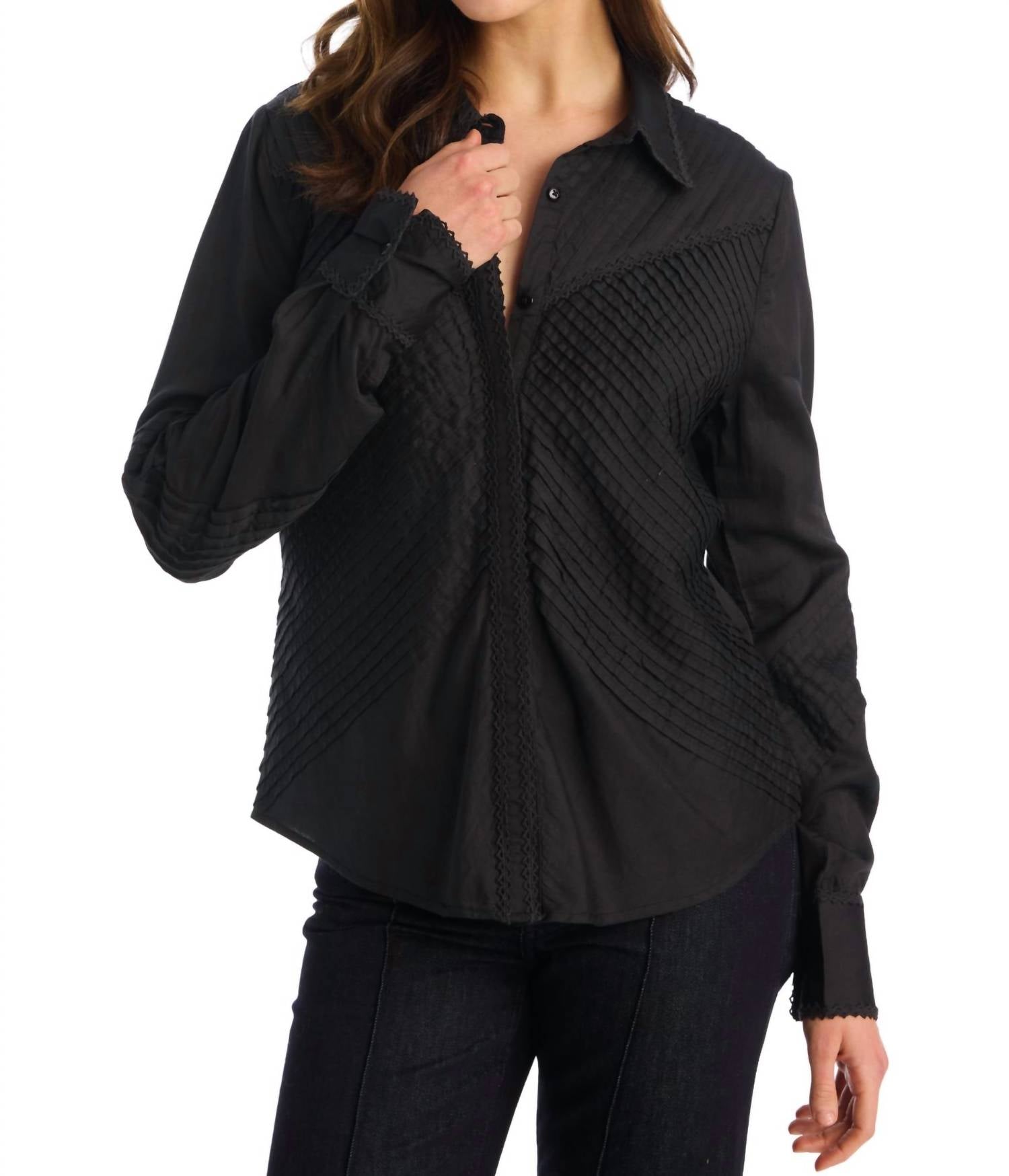 ALLISON NEW YORK Lillian Button Down Shirt in black - women's shirt - alternate view