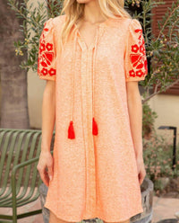 Voy - Jennie Embroidered Sleeve Tassel Detailed Shift Dress