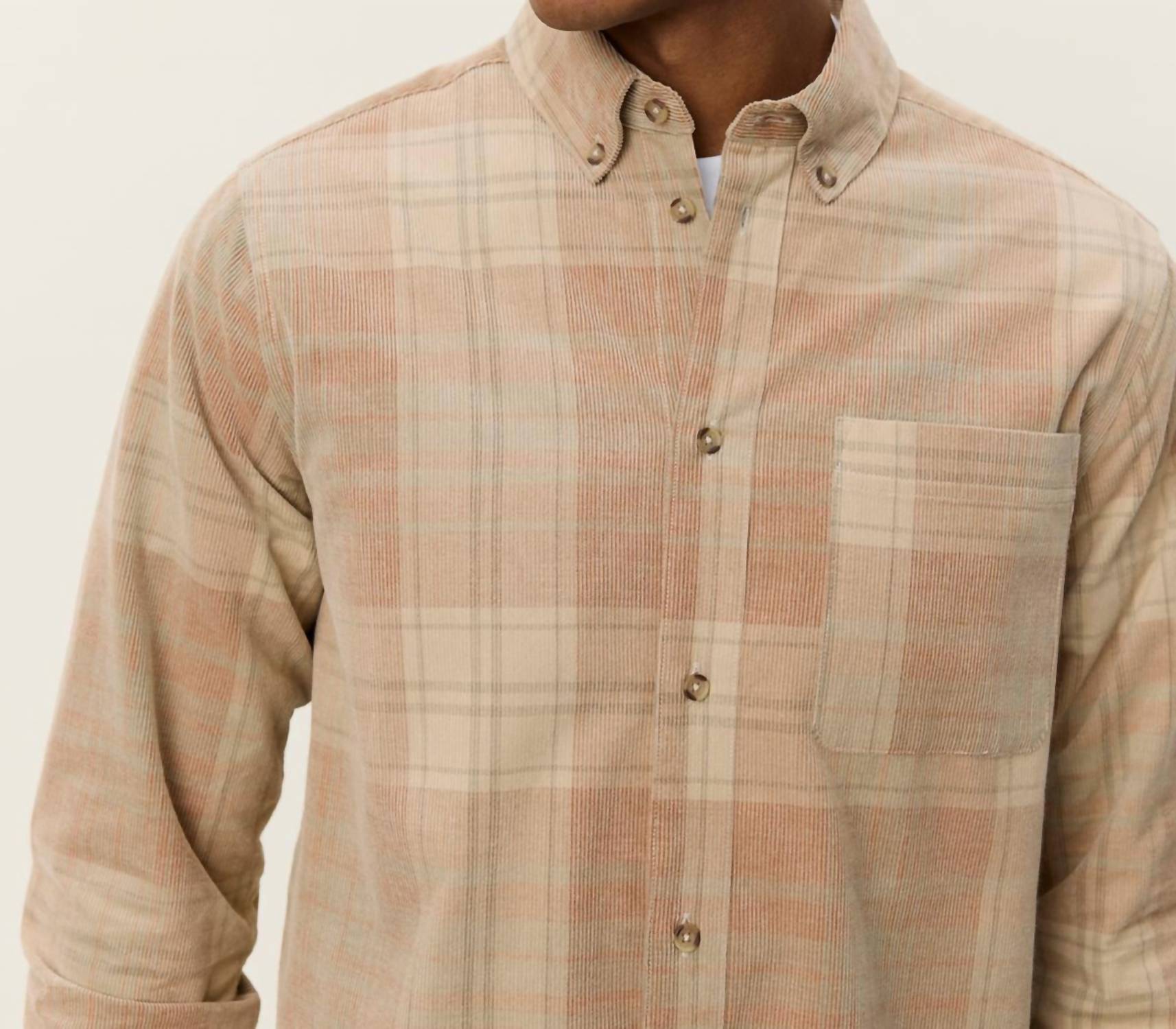 Les Deux Kash Check Corduroy Shirt in beige - men's shirt - detail view