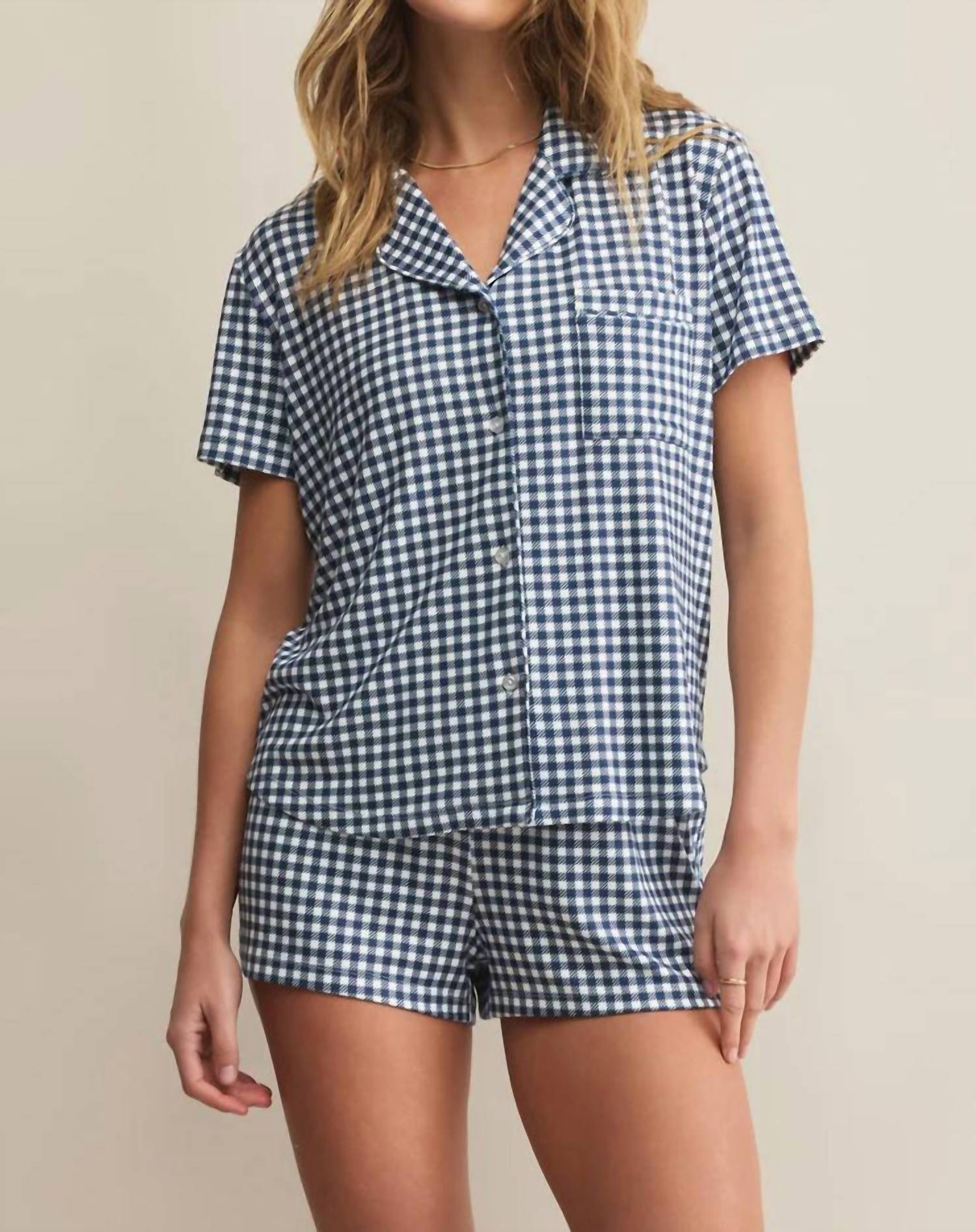 Z Supply Amy Gingham Top in yacht blue - women's t-shirt