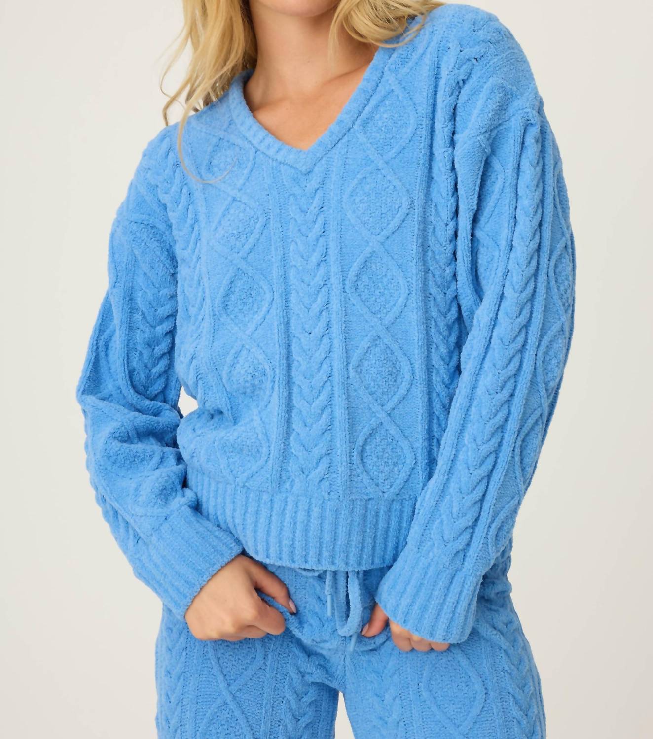 PJ Salvage Cozy Chenille Cable Knit Top in sea - women's sweater