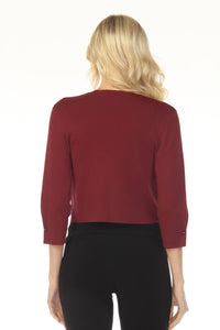 Joseph Ribkoff Pearl Accent Three Quarter Sleeve Cropped Cardigan in merlot - women's cardigan - alternate view