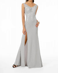 Gls Collective - Embroidered Bodice V-neck Jersey Long Dress