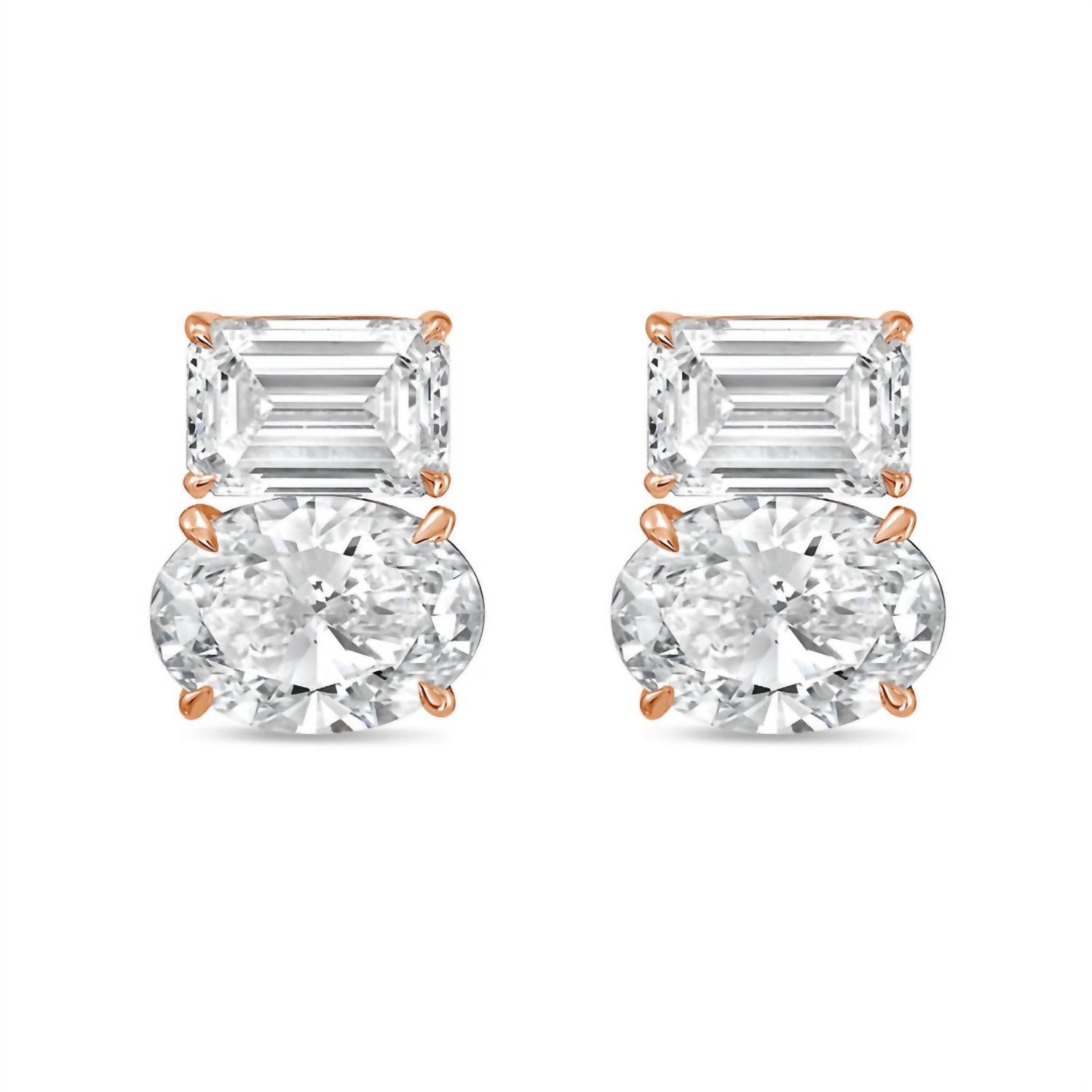 Diana M Jewels - Women's Emerald & Oval Lab-grown Diamond Stud Earrings (6.00 Tcw) - Elegant