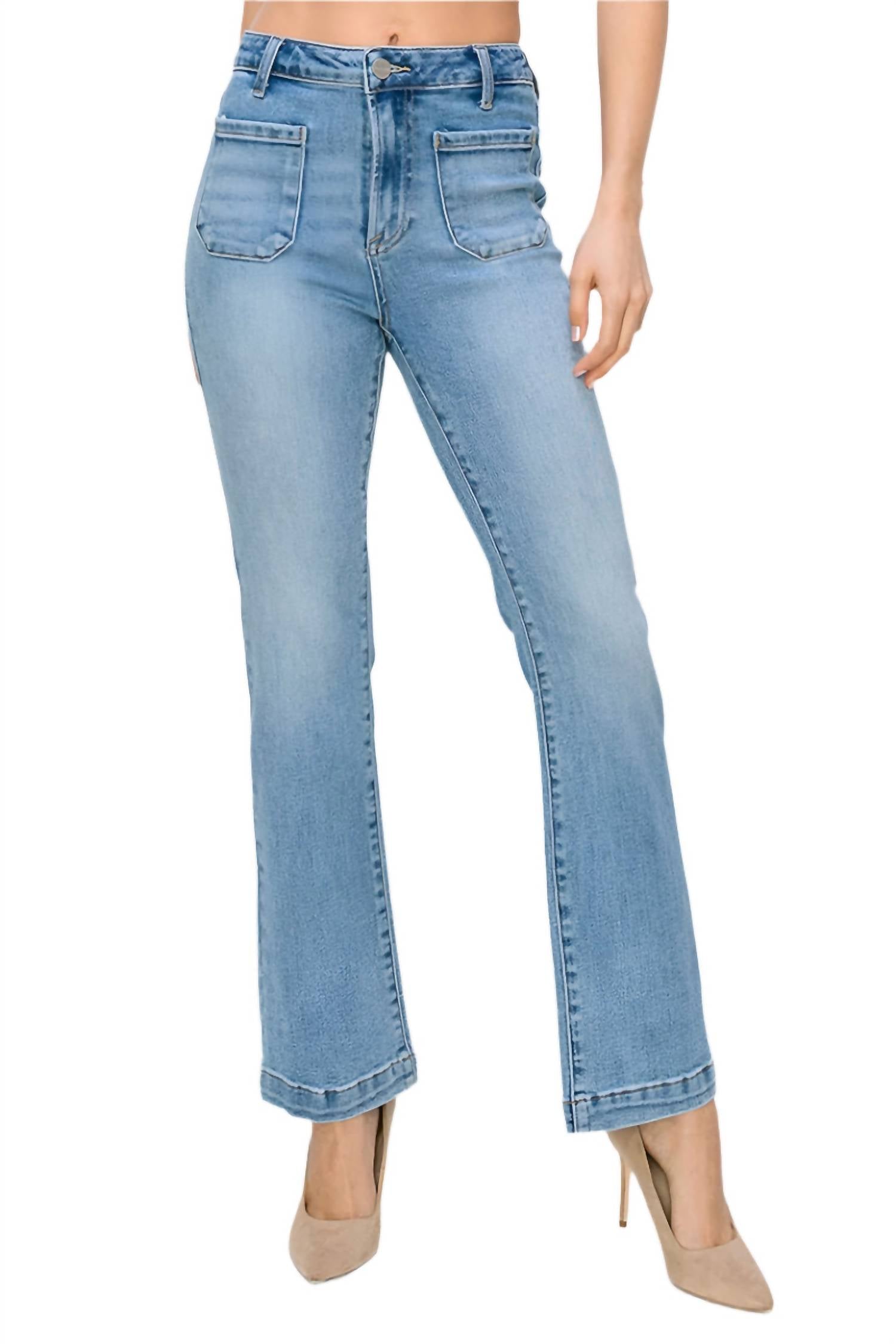 Risen - High Rise Ankle Bootcut Patch Pocket Jeans
