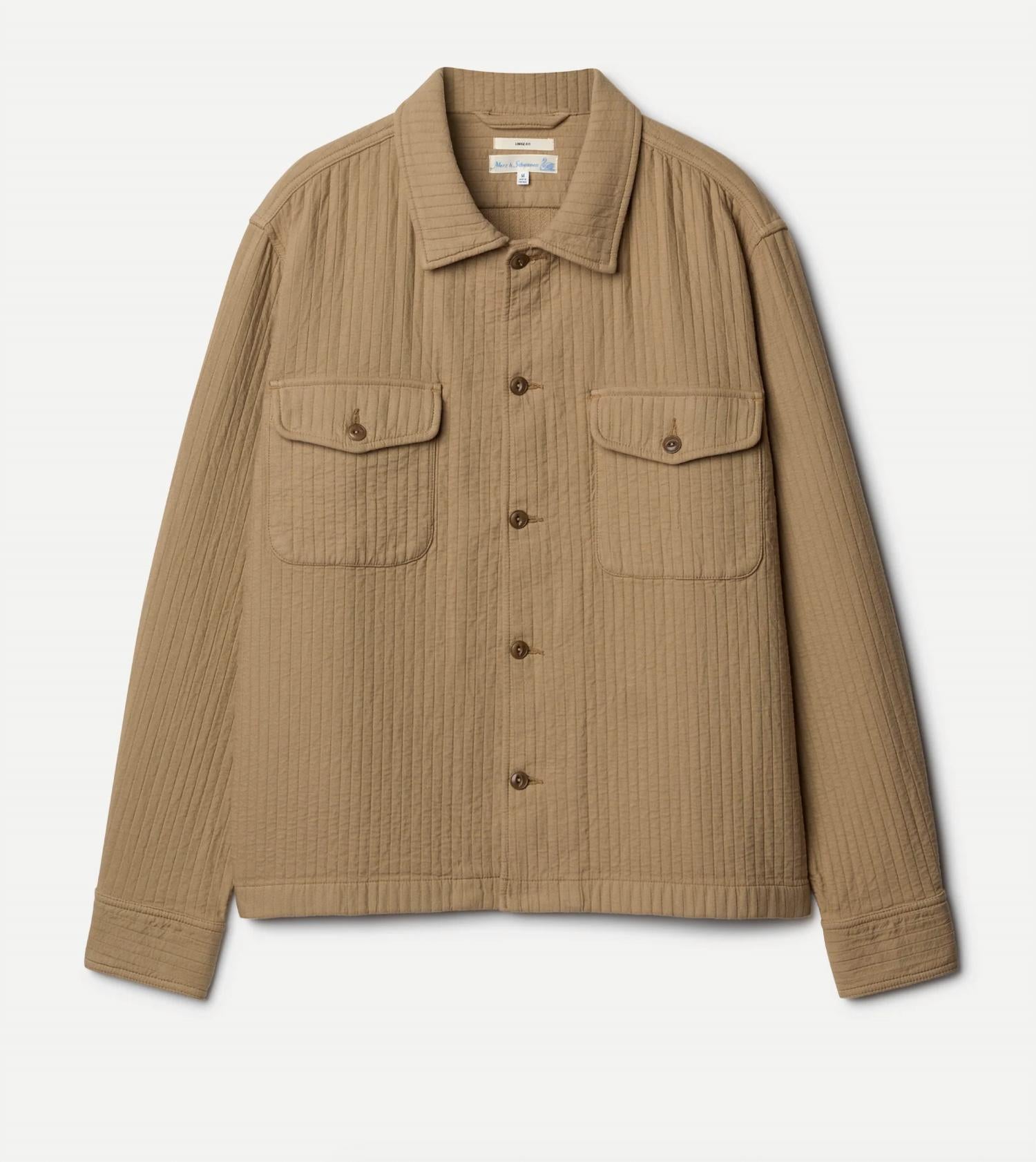 Merz b. Schwanen Padded Cotton Long Sleeve Overshirt in dusted khaki - men's shirt - view 6