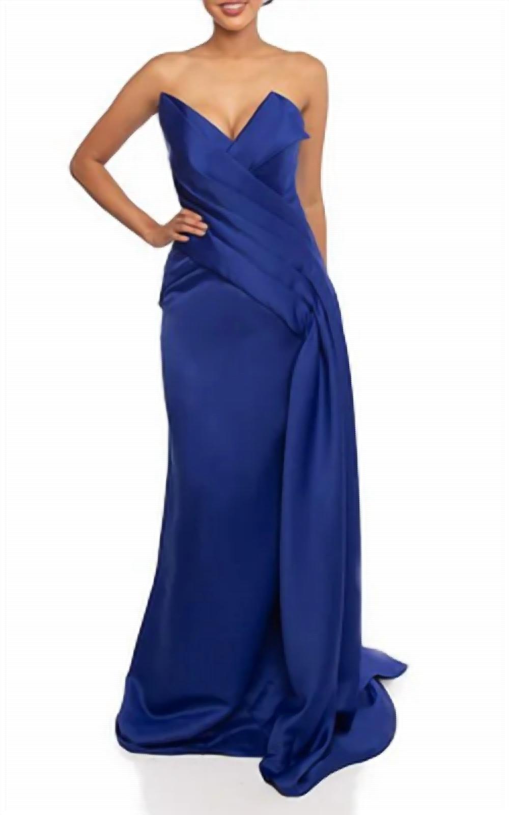Terani Couture - Satin Strapless Drape Side Mermaid Gown