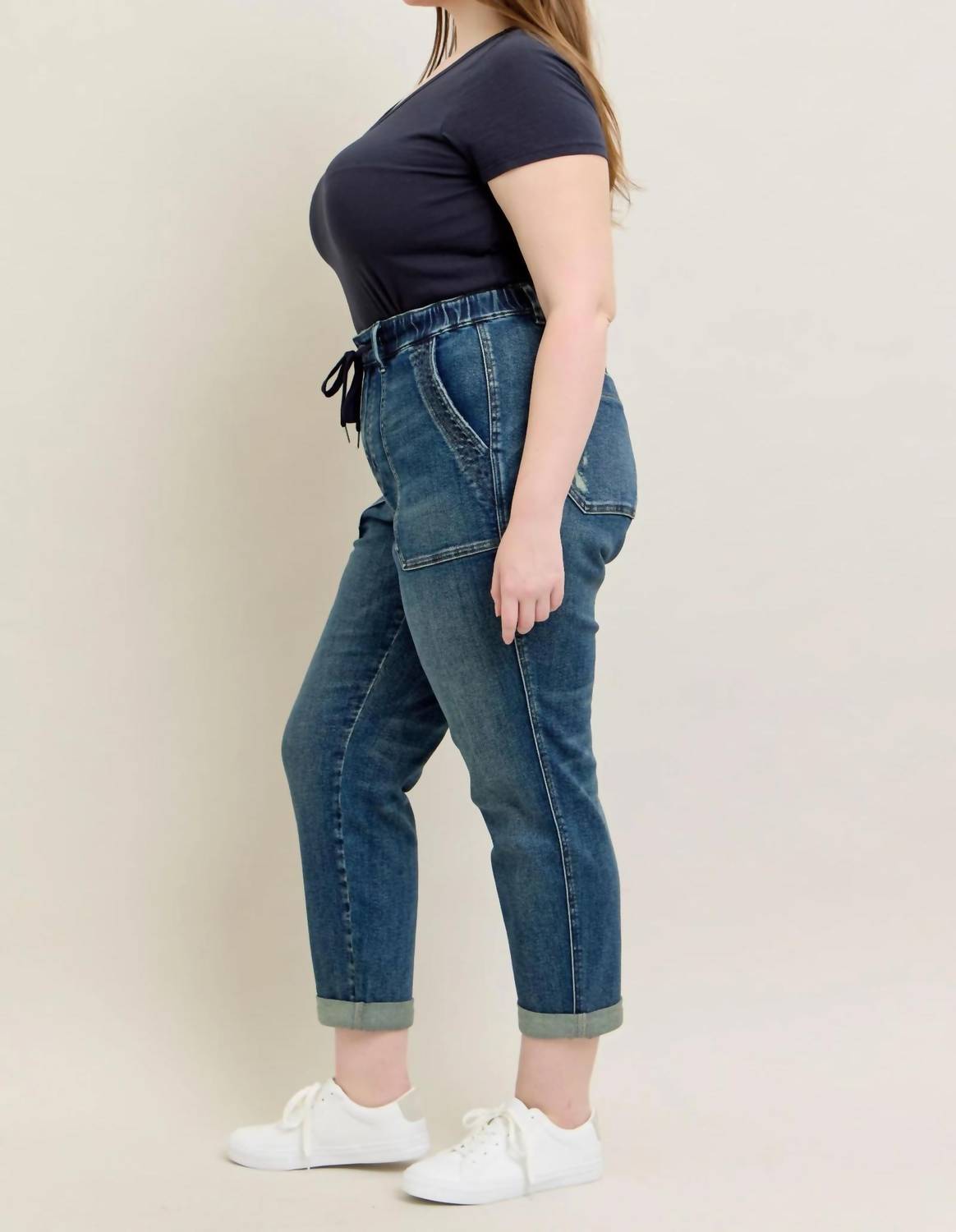 Judy Blue - High Waist Vintage Wash Jogger With Navy Drawstring - Plus