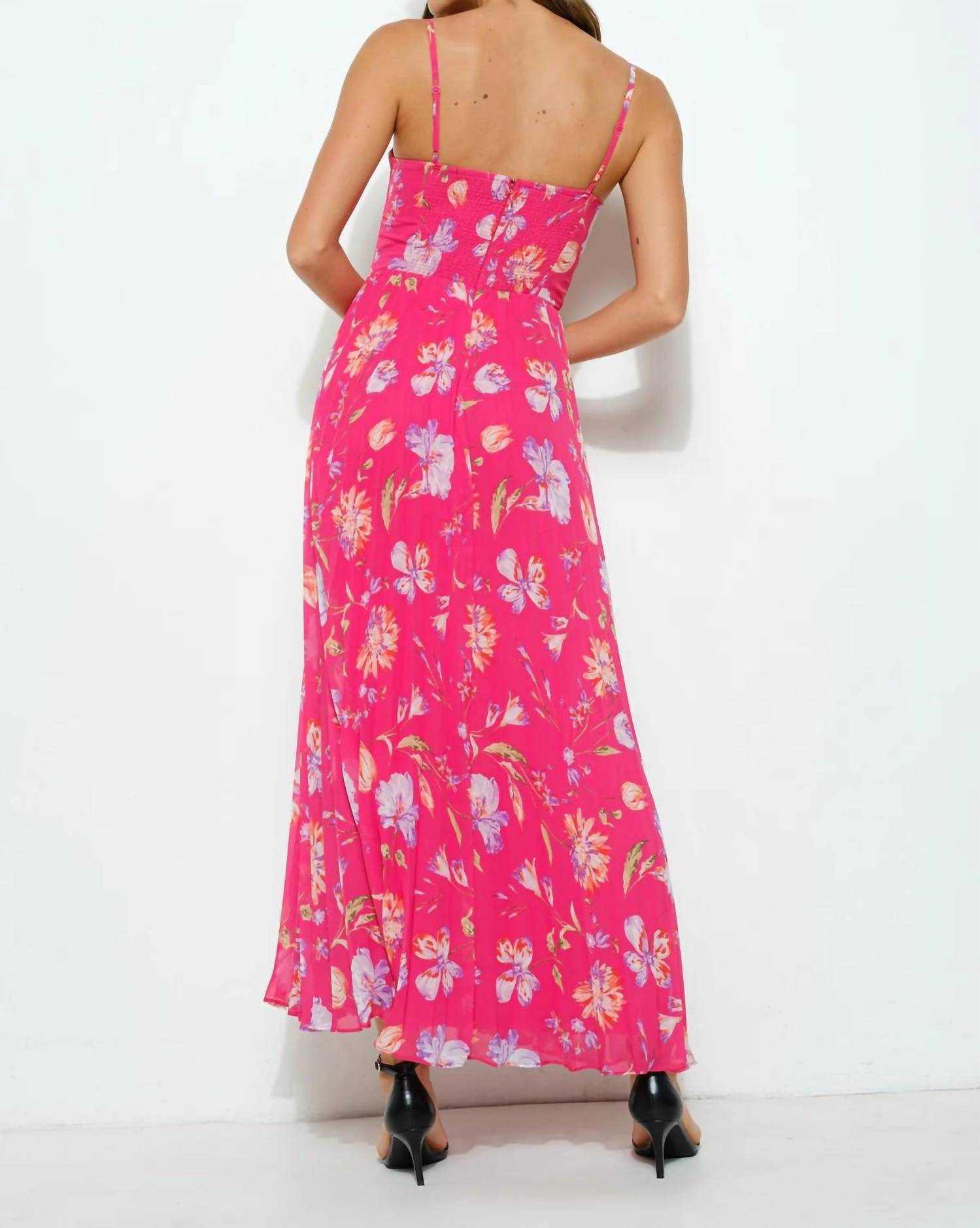 Ina Fashion - Lourdes Floral Bustier Pleated Maxi Dress