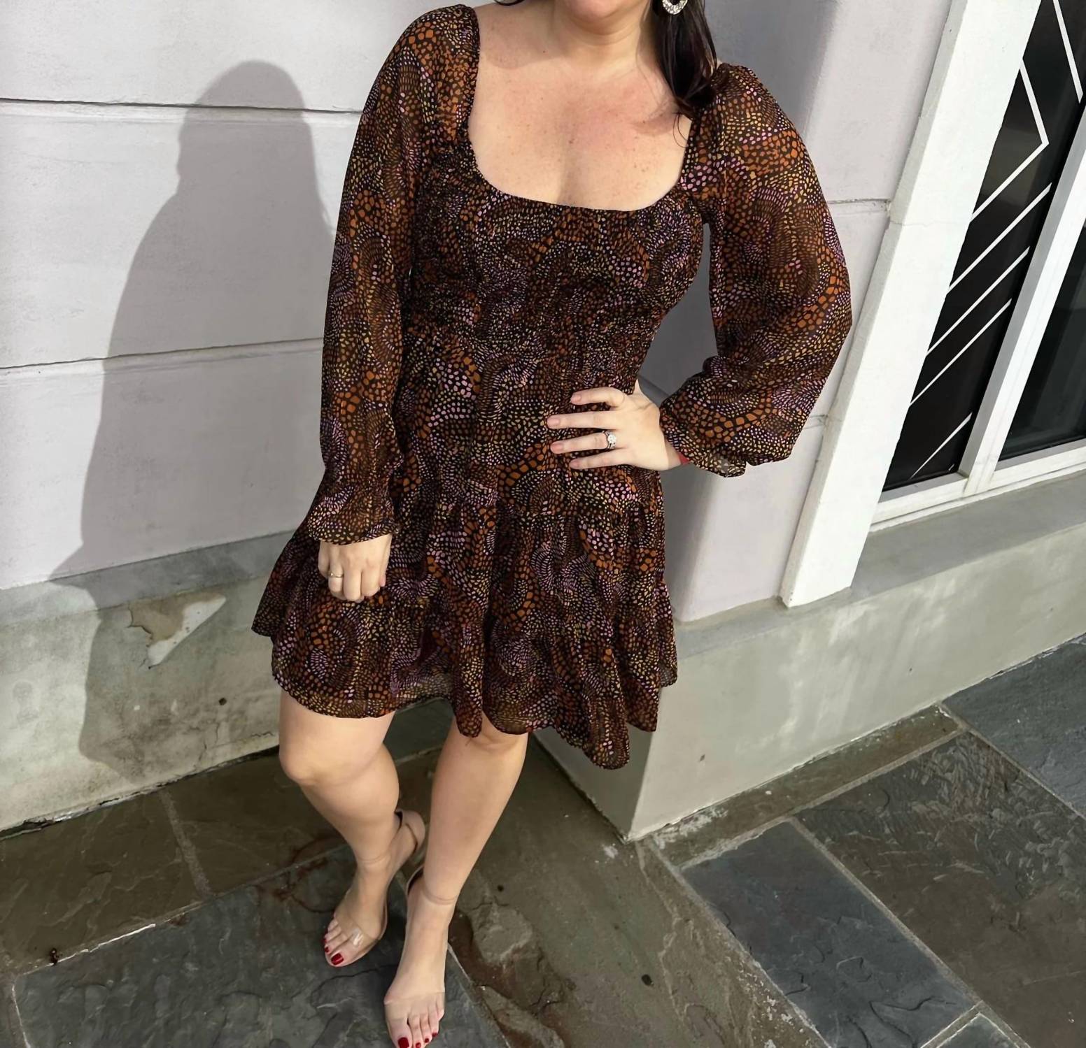 Fate - Abstract Print Smocked Bodice Dress