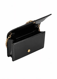 VERSACE Women's Medusa Patent-leather Clutch Bag in black with gold tone hardware - women's bag - detail view