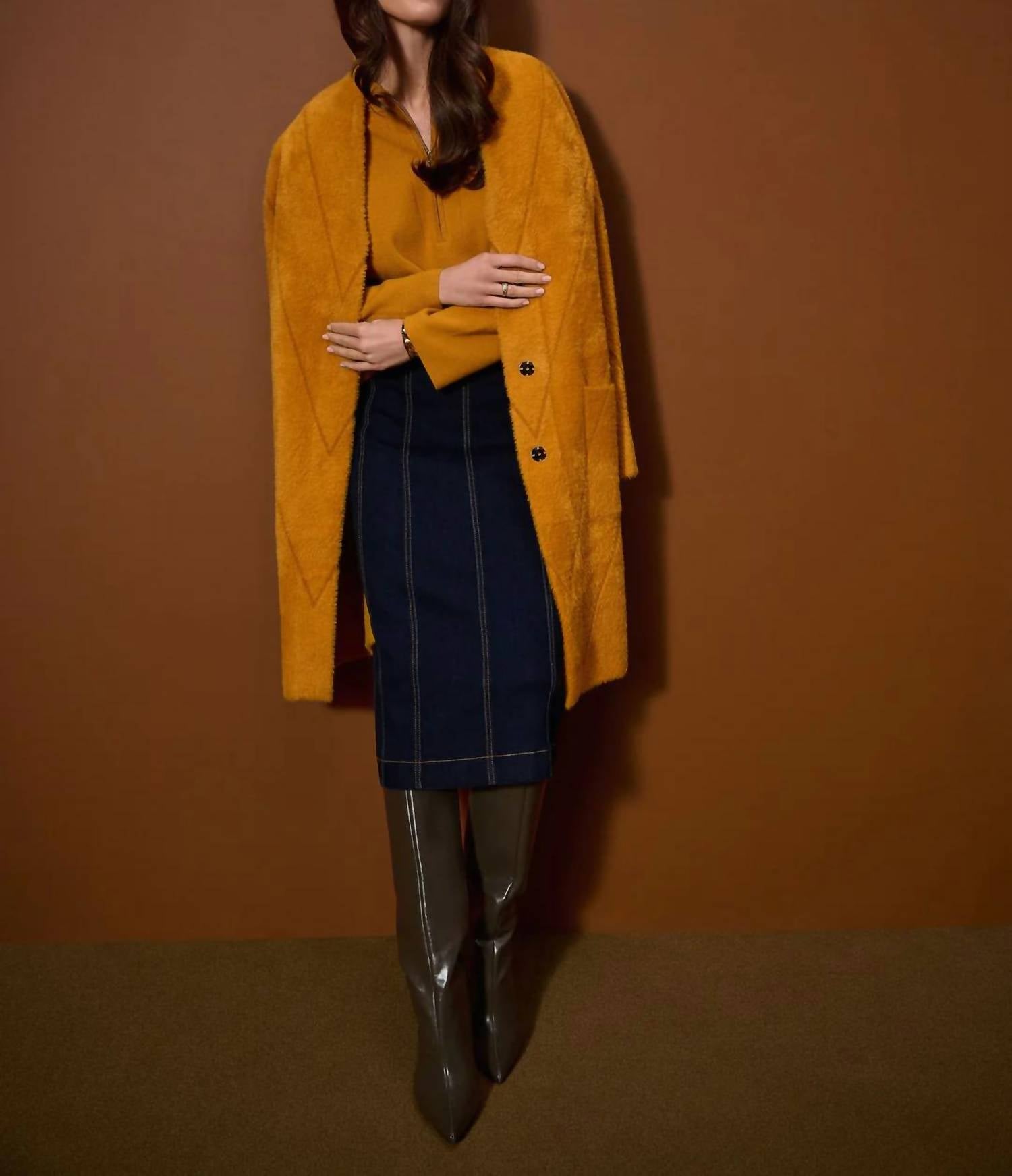 Joseph Ribkoff - Feather Yarn Sweater Knit Coat