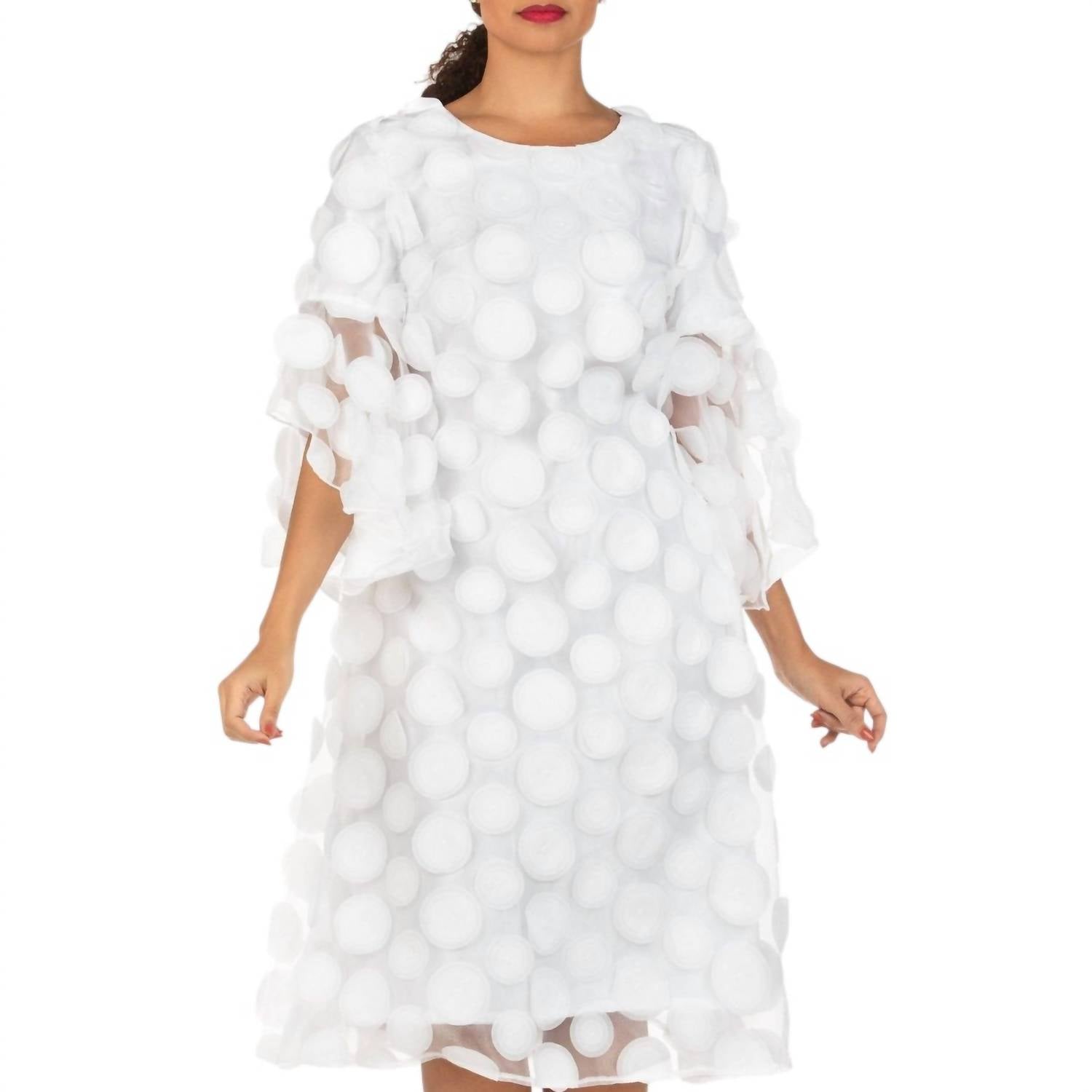 Giovanna - Bell Sleeve A-line Dress With Circular Petals Decor