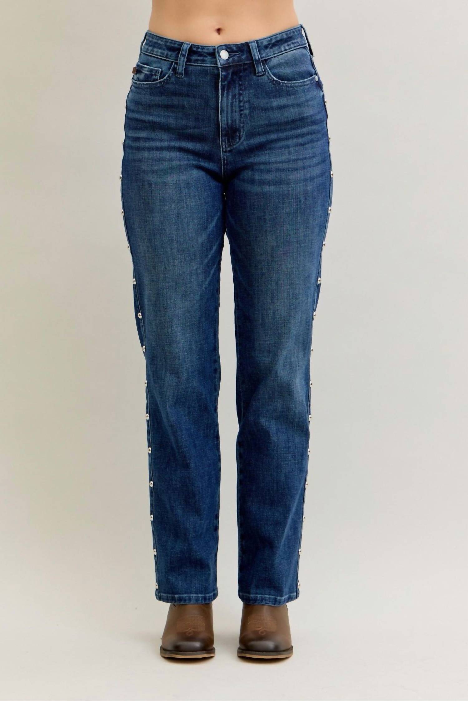 Judy Blue - High Waist Straight Studded Jeans
