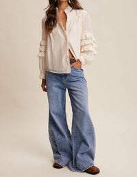 Listicle Lace Ruffle Sleeve Blouse in cream - women's blouse - view 5