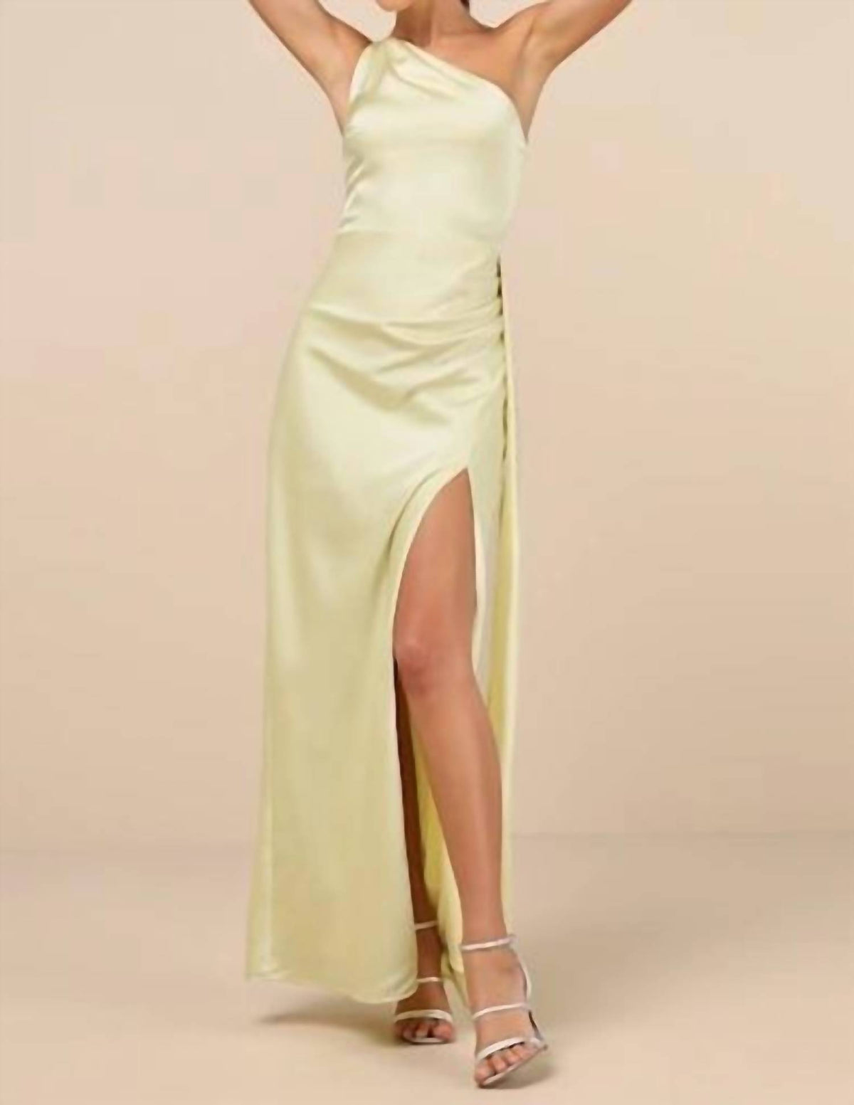 Lulus - Signature Elegance Satin One-shoulder Maxi Dress