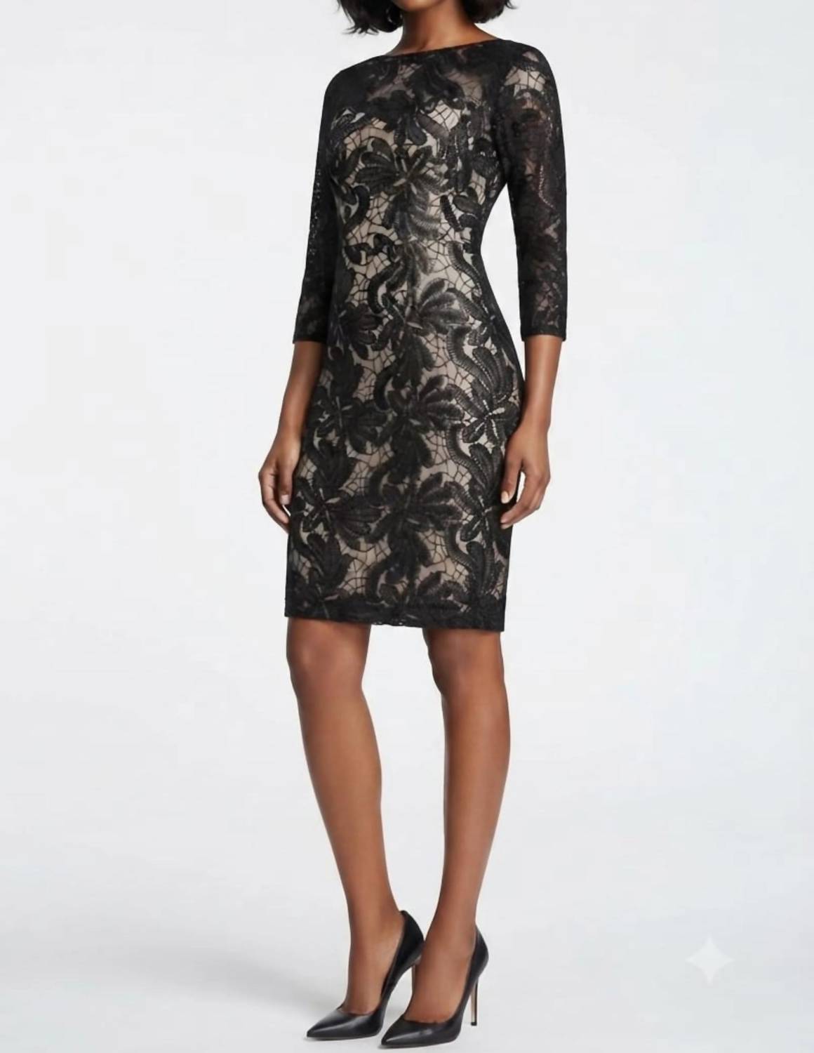 Sue Wong - Women's Sleeve Sequined Mesh Short Dress