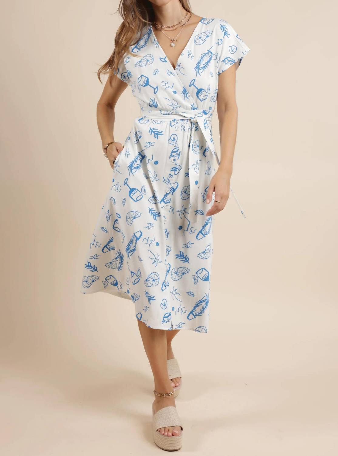 Sage The Label - Citrus Splash Surplice Belted Midi Dress