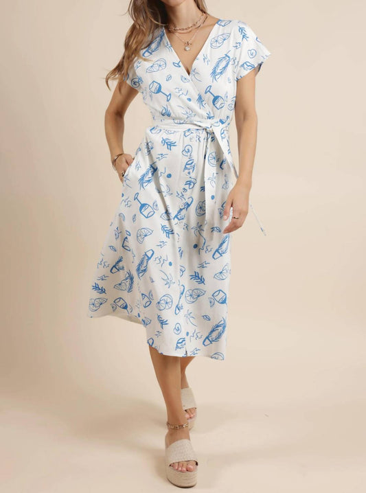 Sage The Label - Citrus Splash Surplice Belted Midi Dress