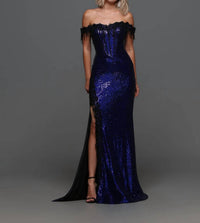Candice - Long Sequin Off The Shoulder Lace Gown