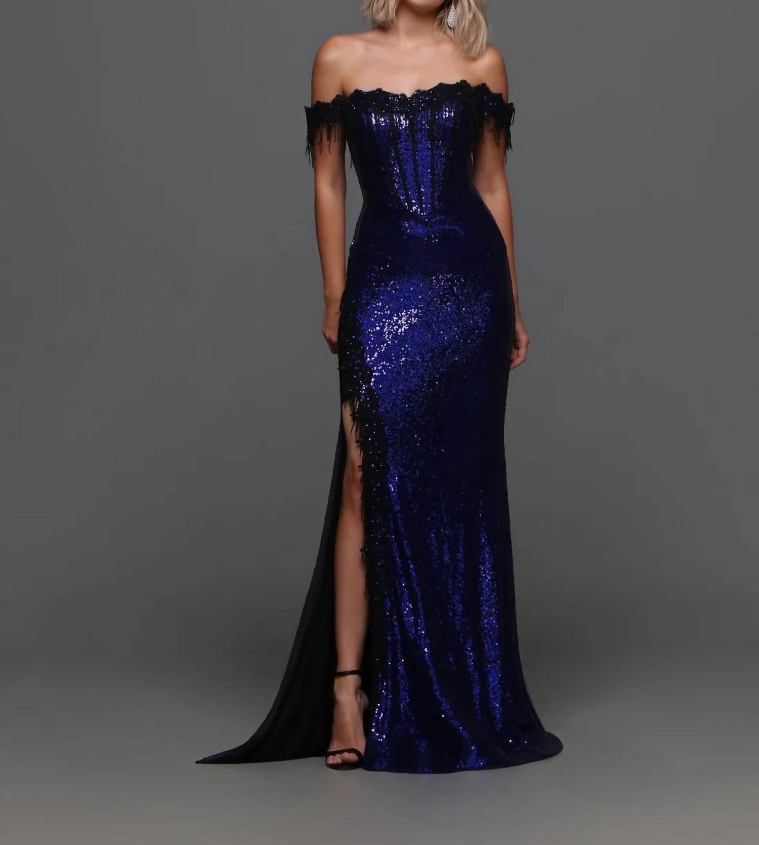 Candice - Long Sequin Off The Shoulder Lace Gown
