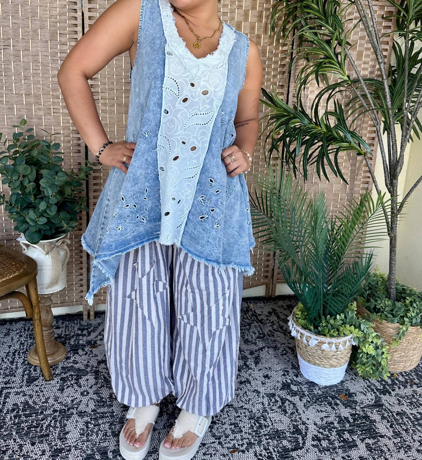 Pol - Go With The Flow Chambray Oversized Tank Top
