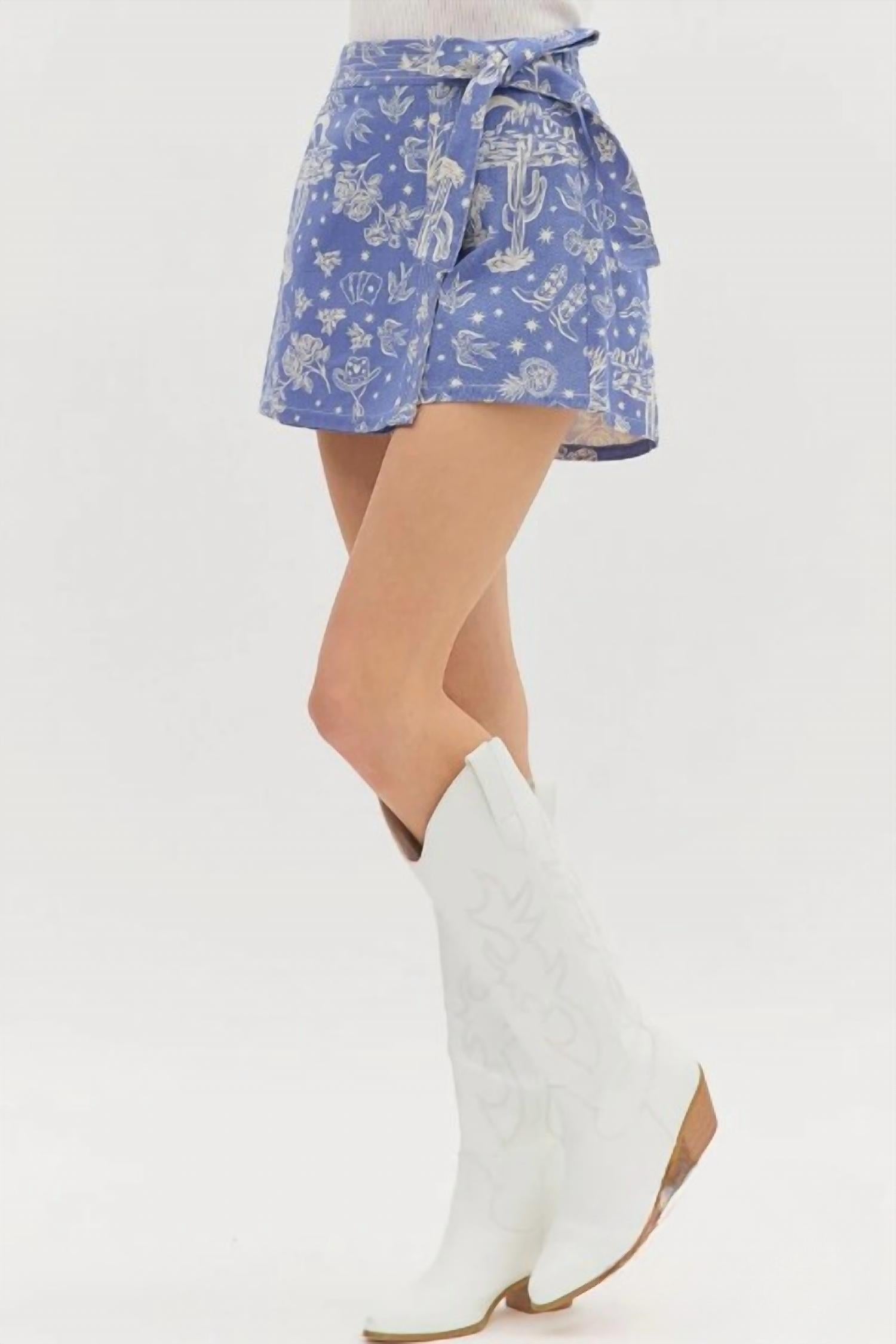 Entro - Lyla Western Motif Denim Wrap Skort