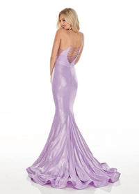 Rachel Allan - Lace-up Back Stretch Jersey Mermaid Prom Gown