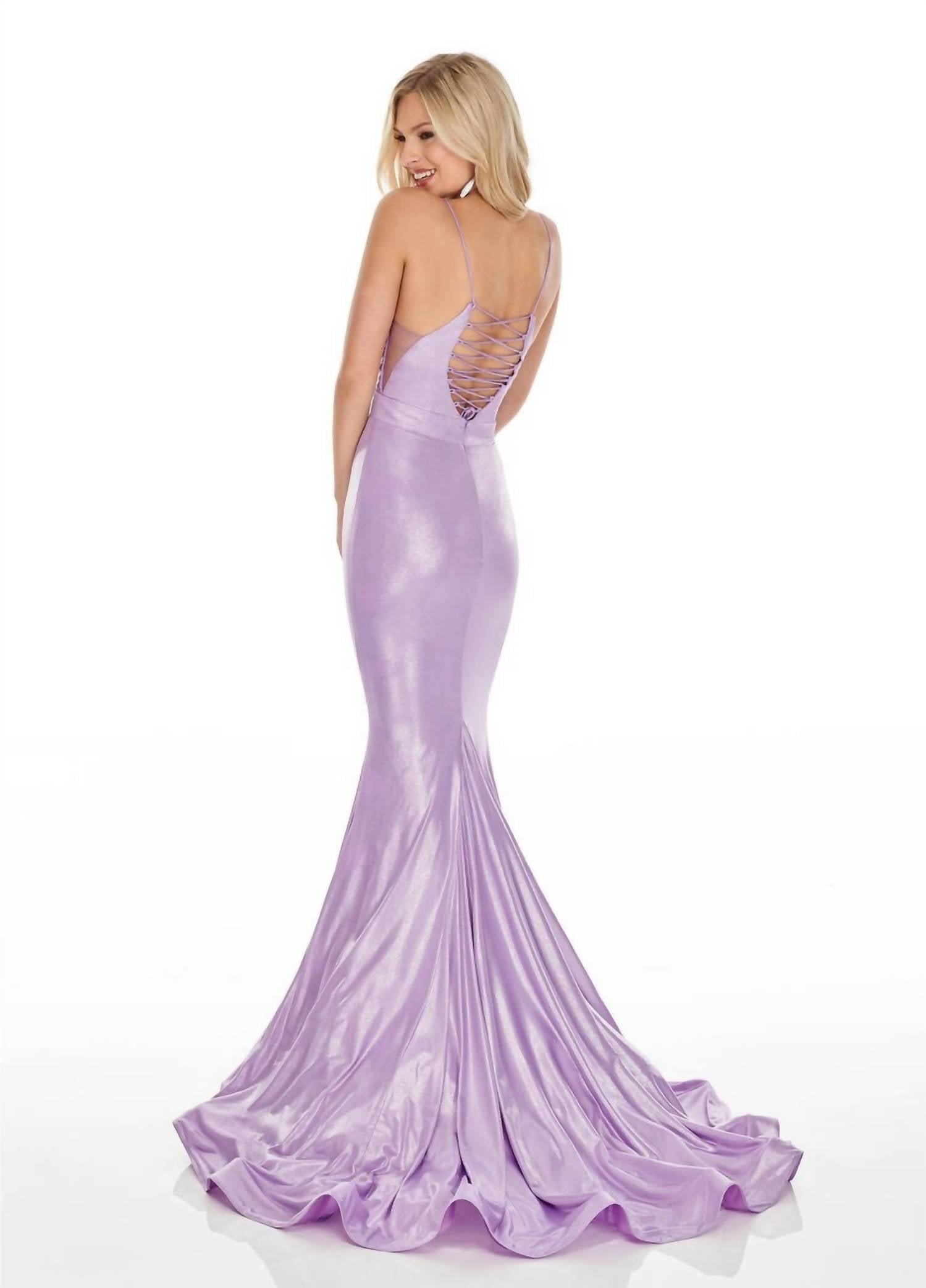 Rachel Allan - Lace-up Back Stretch Jersey Mermaid Prom Gown