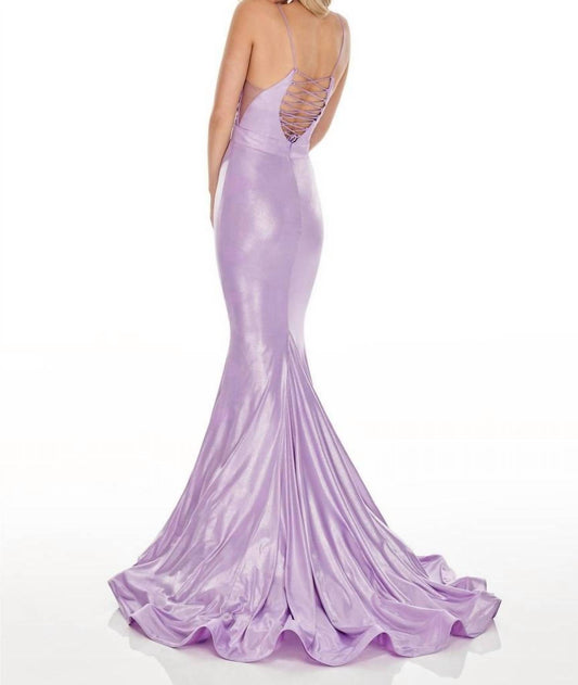 Rachel Allan - Lace-up Back Stretch Jersey Mermaid Prom Gown