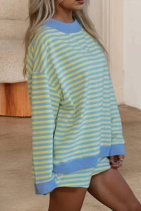 Shewin - Stripe Colorblock Pullover And Shorts Set