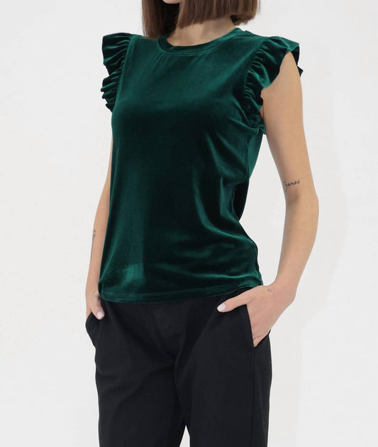 Another Love - North Ruffle Trimmed Sleeve Velvet Tank Top