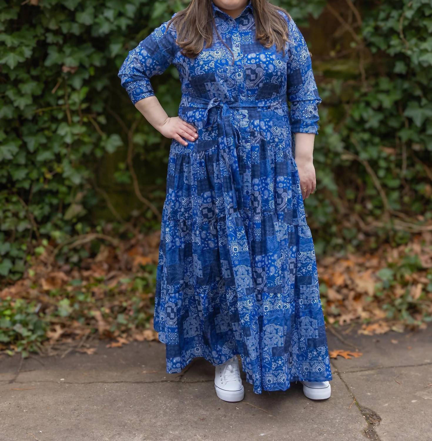 Swuun - Patchwork Long Sleeve Maxi Dress - Plus