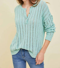 Heyson - Open Knit Front Button Sweater