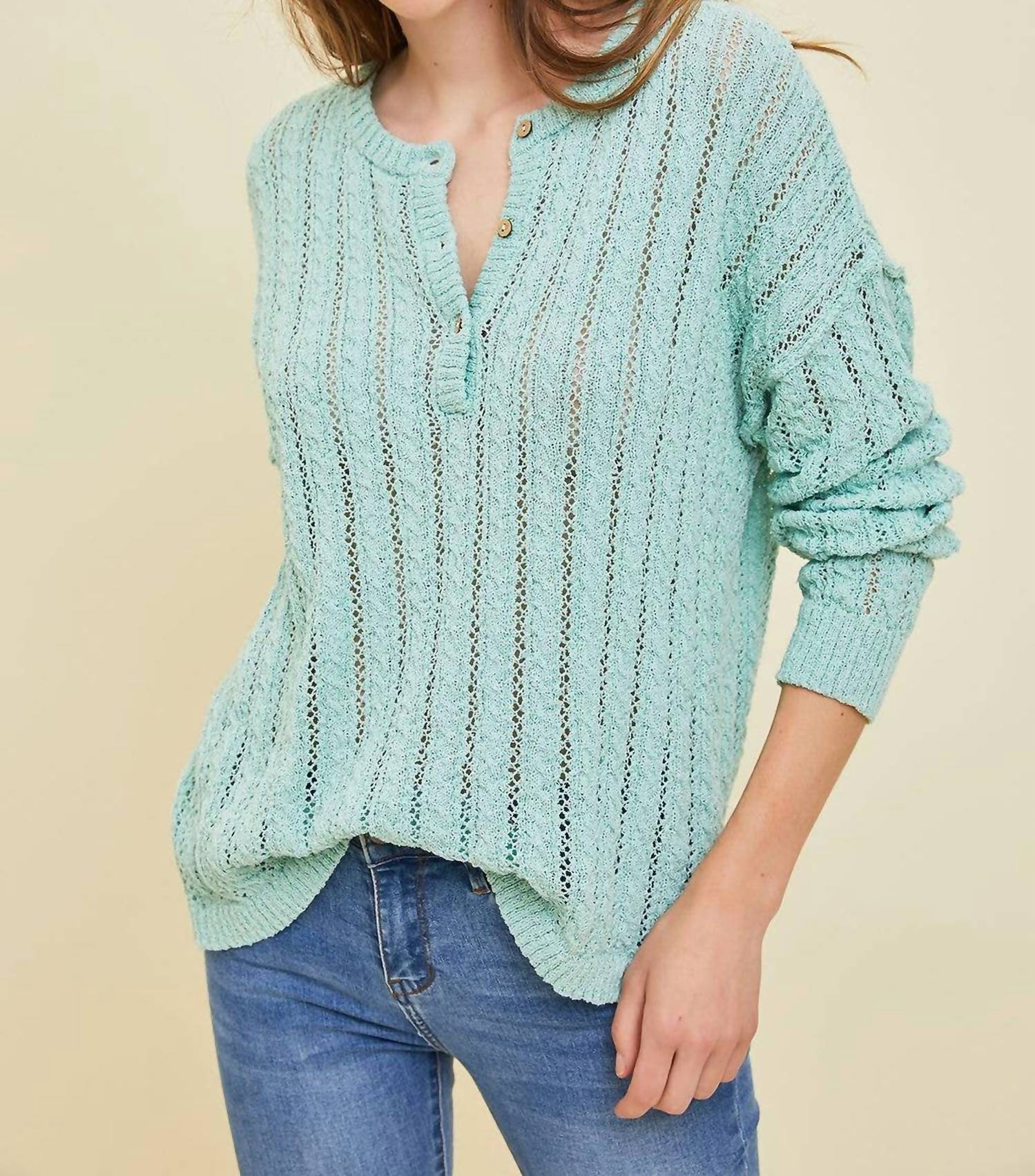 Heyson - Open Knit Front Button Sweater