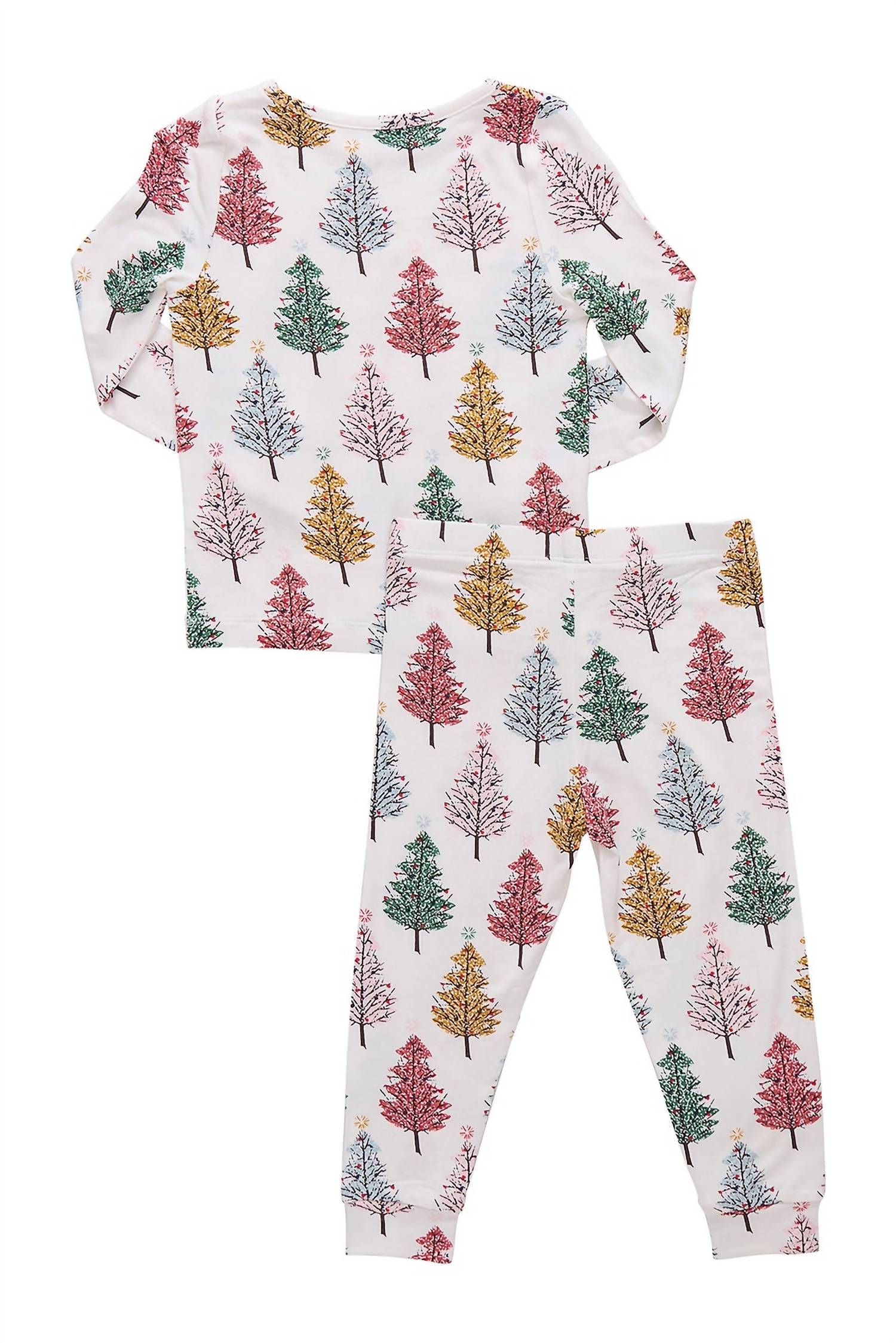 PINK CHICKEN Kid's Bamboo Pajama Set in multi christmas trees - kids' sleepwear - detail view