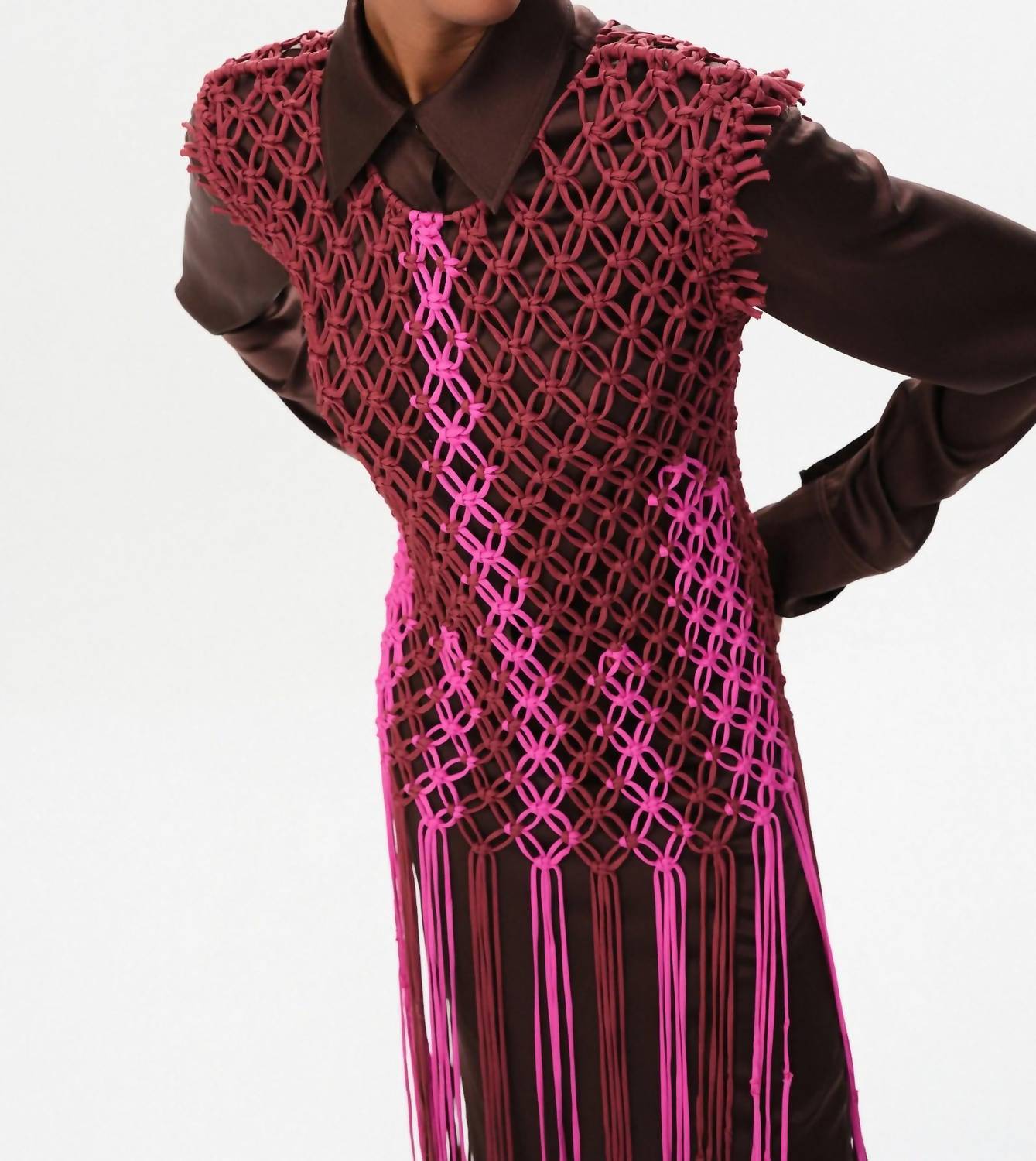 Maria Cher Aguara Silas Top in fuchsia and chocolate - women's t-shirt - alternate view